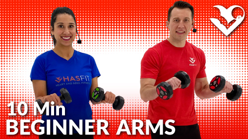 Video thumbnail for  video 10 Minute Easy Arm Workout - Beginner Arm  Workout - Easy Arm Exercises - Easy Arms Workouts - HASfit - Free Full  Length Workout Videos and Fitness Programs